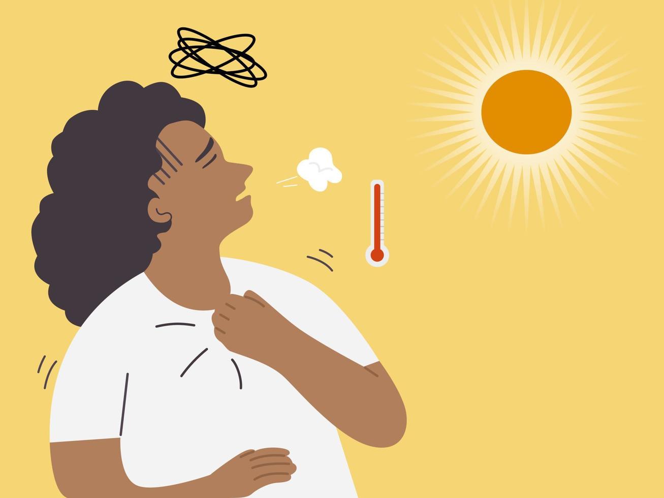 a-woman-standing-under-sun-light-on-hot-weather-and-having-headache-breathless-dizzy-and-chest-pain-sunstroke-concept-flat-illustration-vector