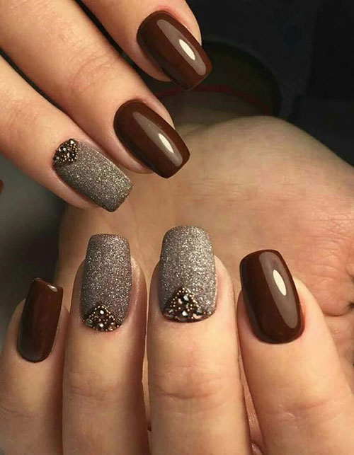لاک قهوه ای ترکیبی برای پاییز