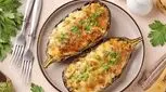 طرز تهیه بادمجان شکم پر شمالی مجلسی با پنیر پیتزا!