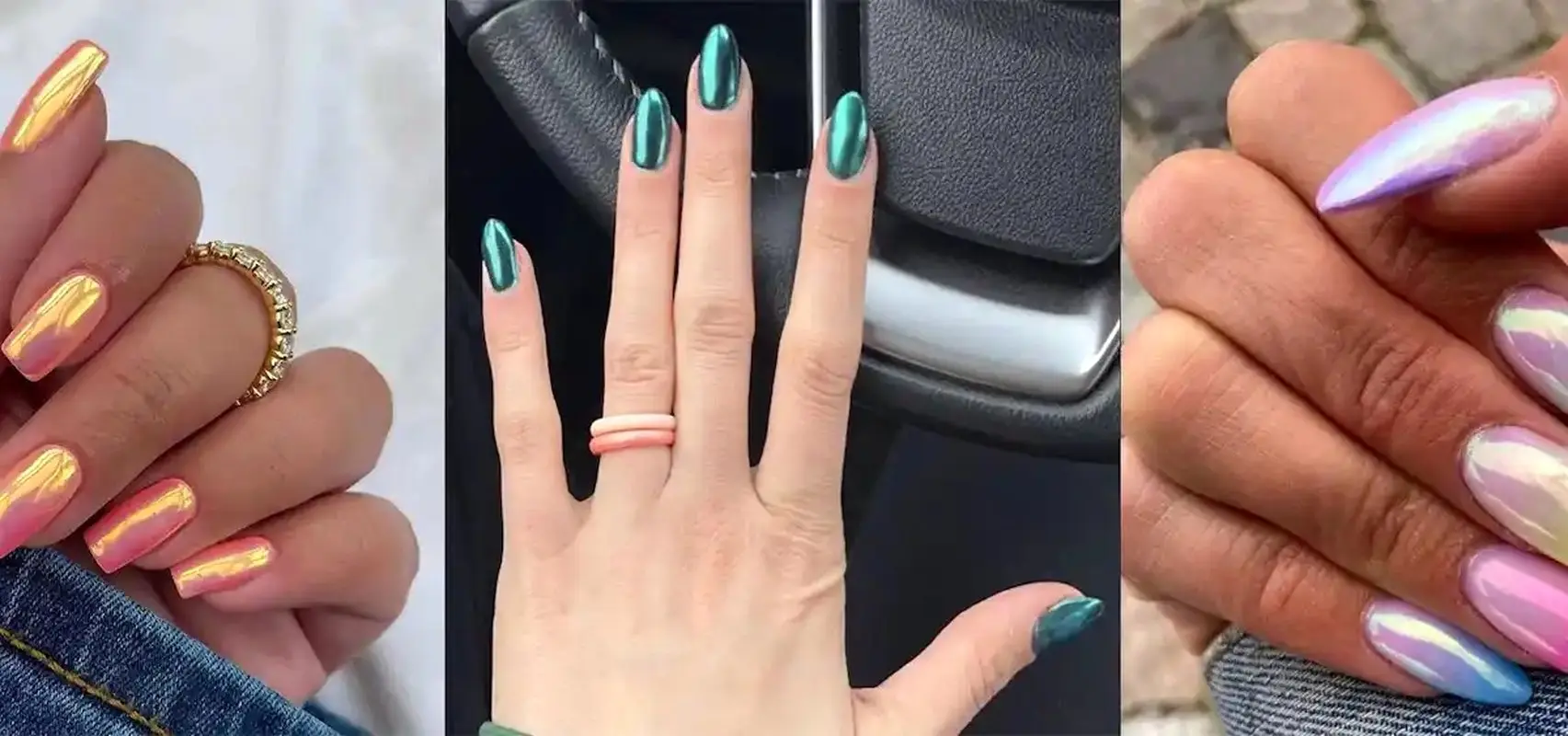 مدل دیزاین ناخن کروم؛ مدل های صدفی و هفت رنگ