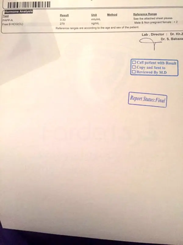 آزمایش سل فری بارداری، تفسیر جواب