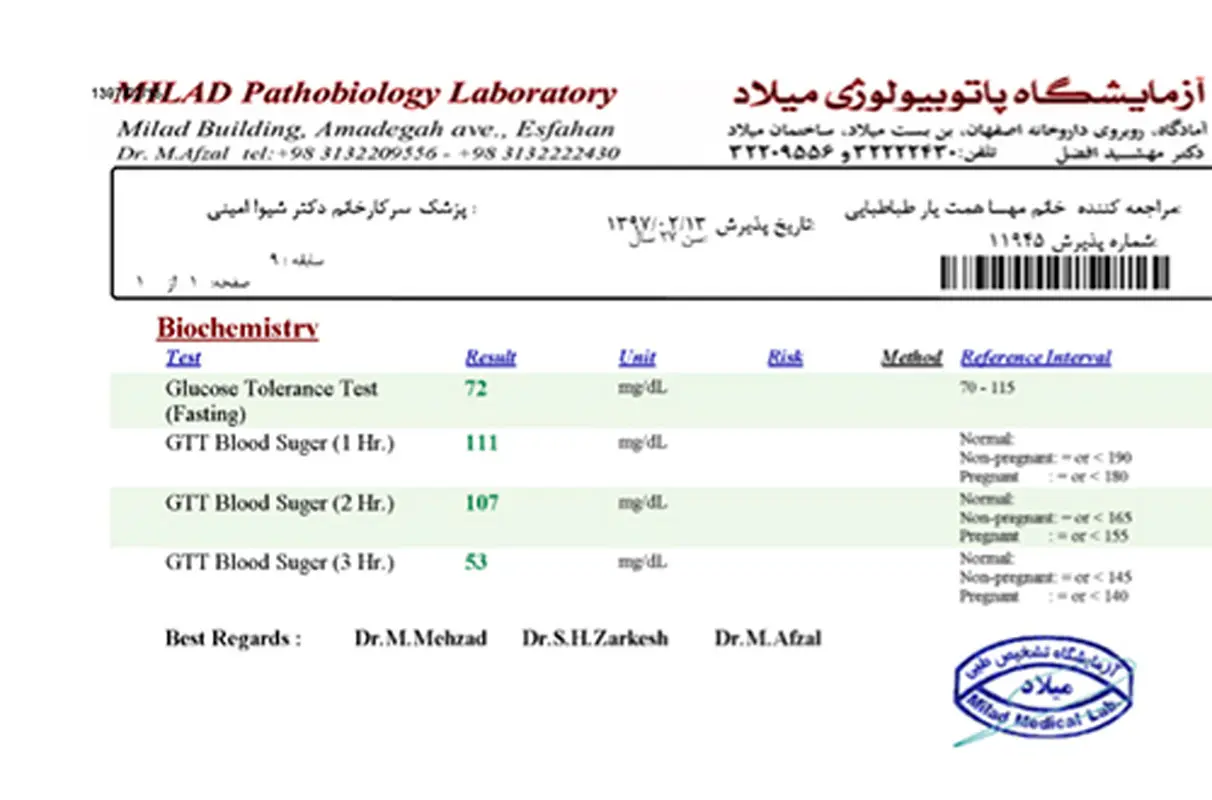 تفسیر آزمایش گلوکز در بارداری، نرماله؟