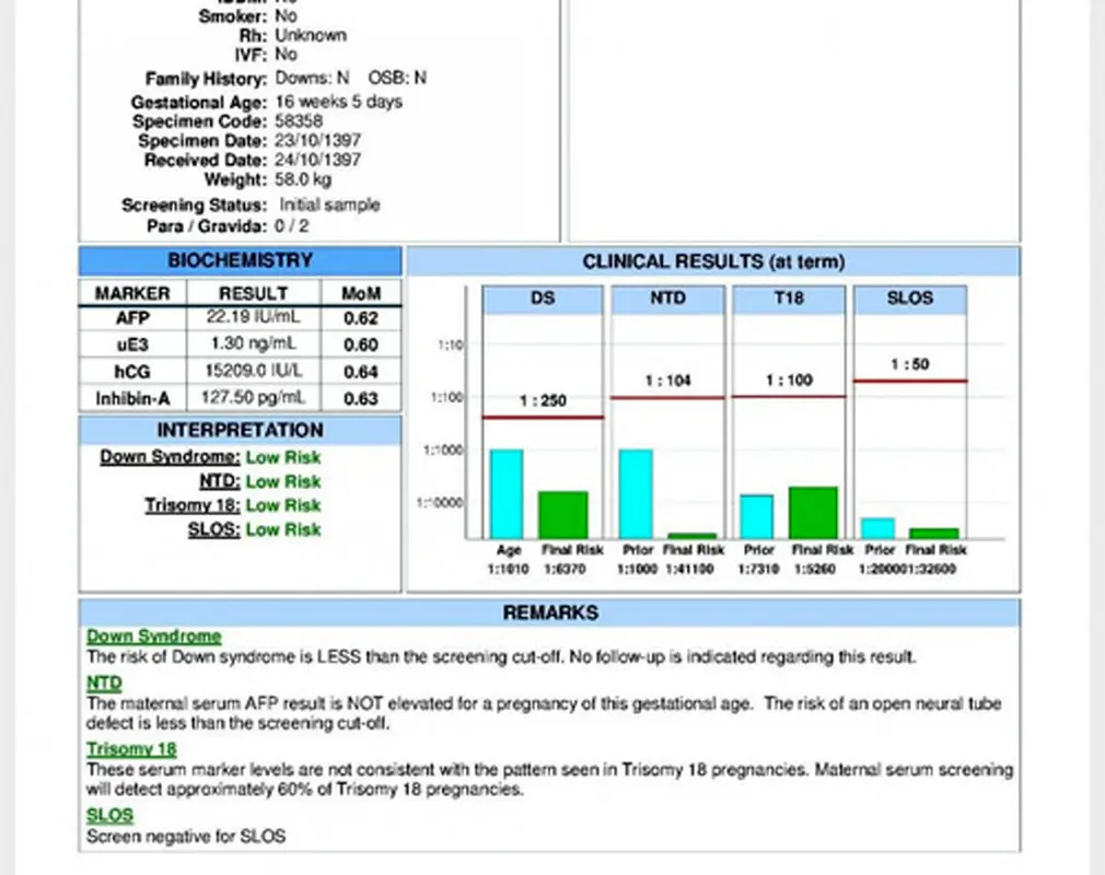 آزمایش غربالگری دوم، میشه تفسیر کنید