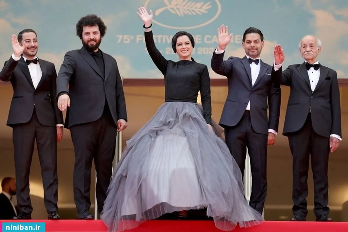 نوید محمدزاده و همسرش روی فرش قرمز جشنواره کن