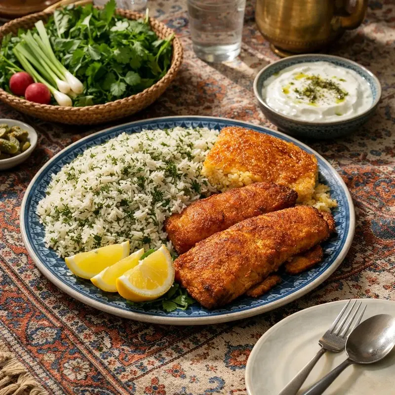 طرز تهیه سبزی پلو با ماهی؛ غذایی اصیل و مجلسی ایرانی به روش حرفه‌ ای
