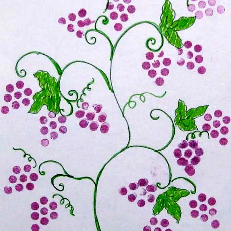 نقاشی طرح گل و انگور با پاک کن