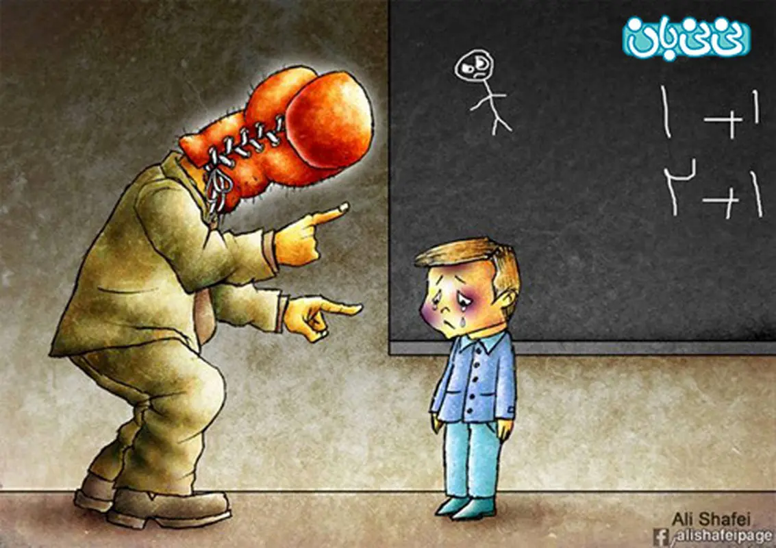 صفحه شخصی علی شفیعی، کاریکاتوری از تنبیه بدنی در مدارس