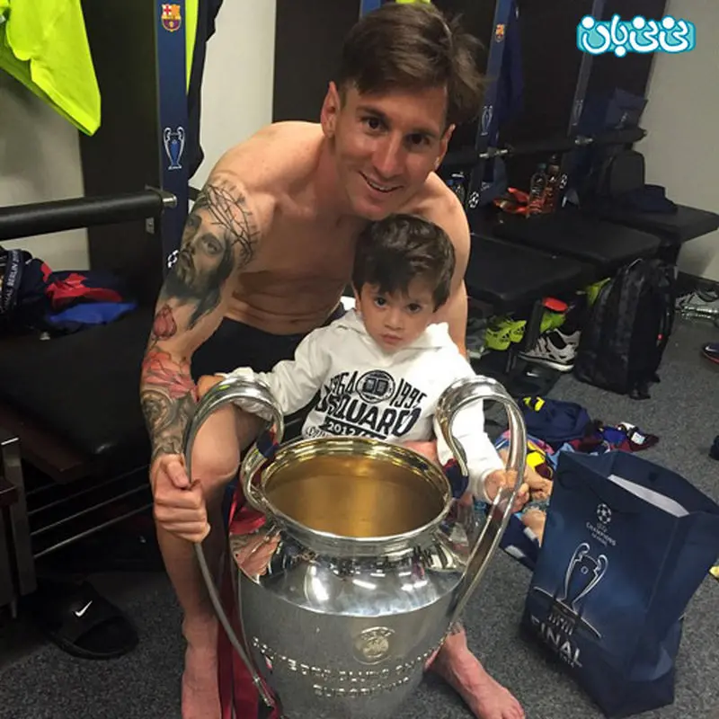 عکس مسی و پسرش، شب قهرمانی اروپا