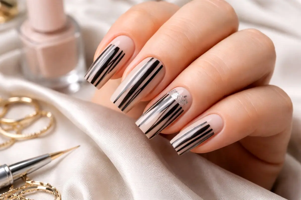 طراحی ناخن با خطوط ساده (مدل بارکد Barcode)؛ ترکیب سادگی و استایل مدرن