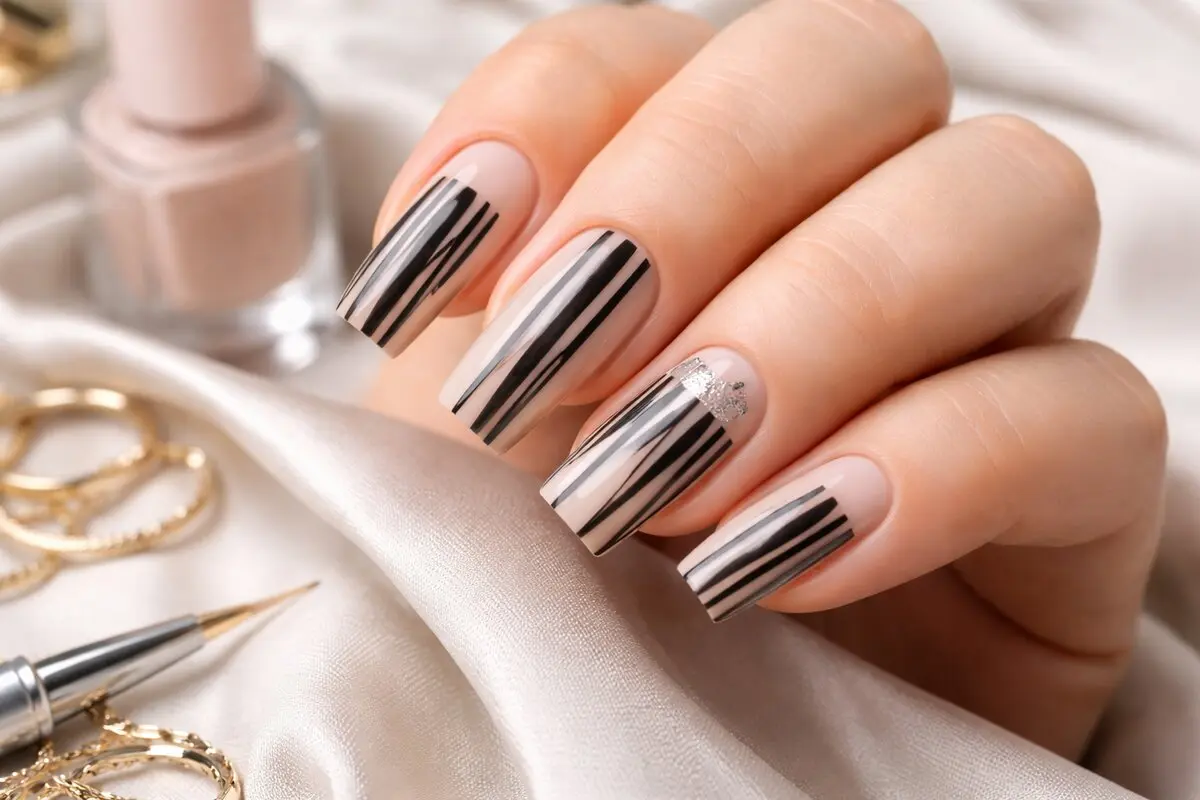 طراحی ناخن با خطوط ساده (مدل بارکد Barcode)؛ ترکیب سادگی و استایل مدرن