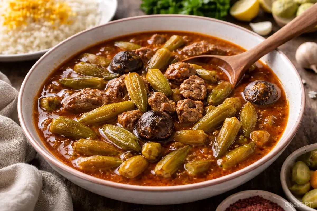 طرز تهیه خورش بامیه مجلسی؛ دستور اصیل، لعاب‌دار