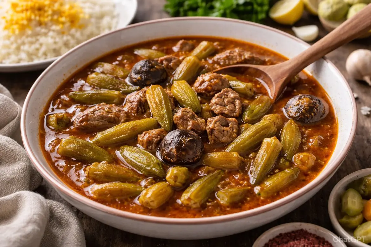 طرز تهیه خورش بامیه مجلسی؛ دستور اصیل، لعاب‌دار
